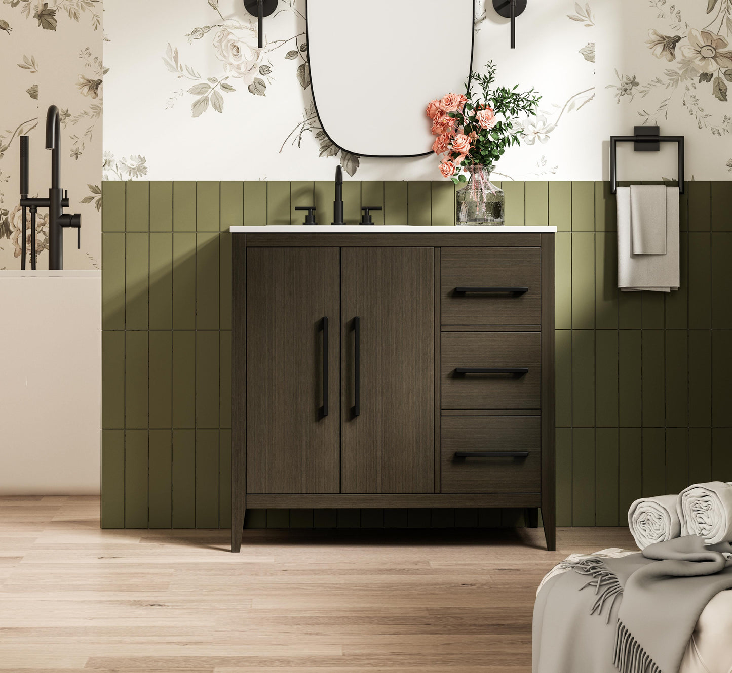 36 Inch Single Bathroom Vanity In Mocha Brown