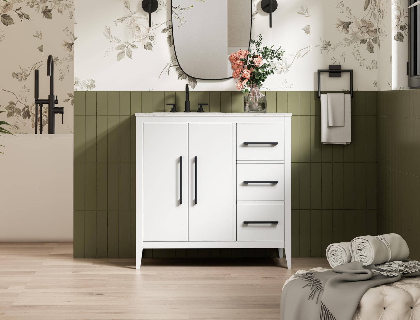 36 Inch Single Bathroom Vanity In White