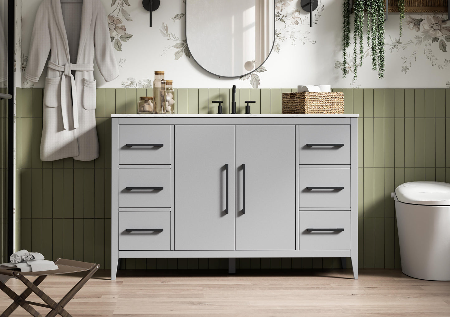 54 Inch Single Bathroom Vanity In Grey