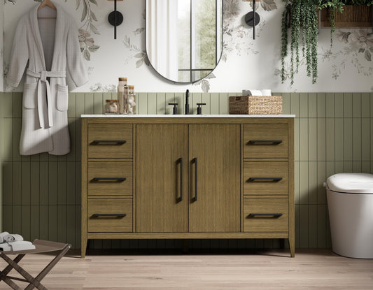 54 Inch Single Bathroom Vanity In Chestnut Brown