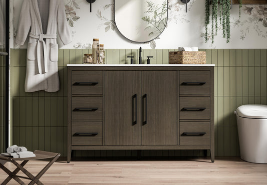 54 Inch Single Bathroom Vanity In Mocha Brown