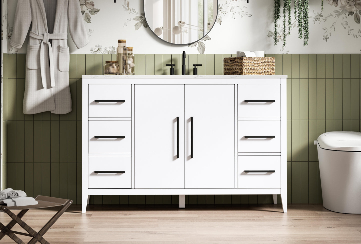 54 Inch Single Bathroom Vanity In White