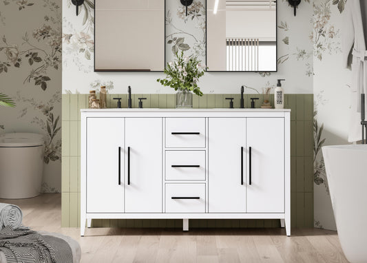 60 Inch Double Bathroom Vanity In White