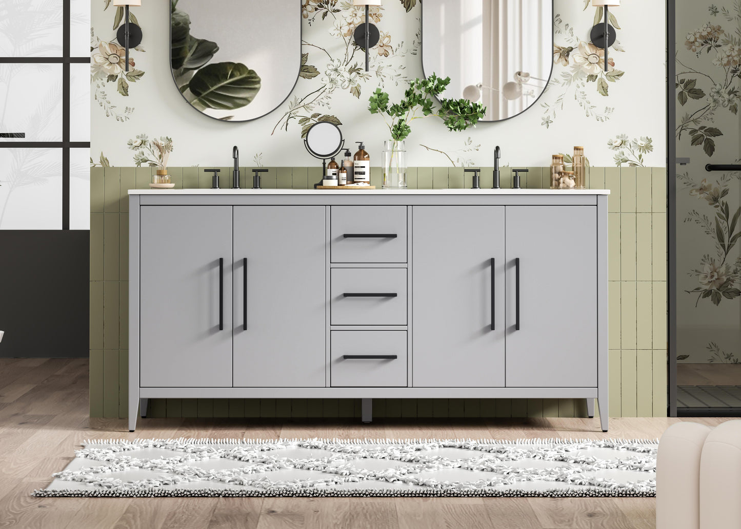 72 Inch Double Bathroom Vanity In Grey