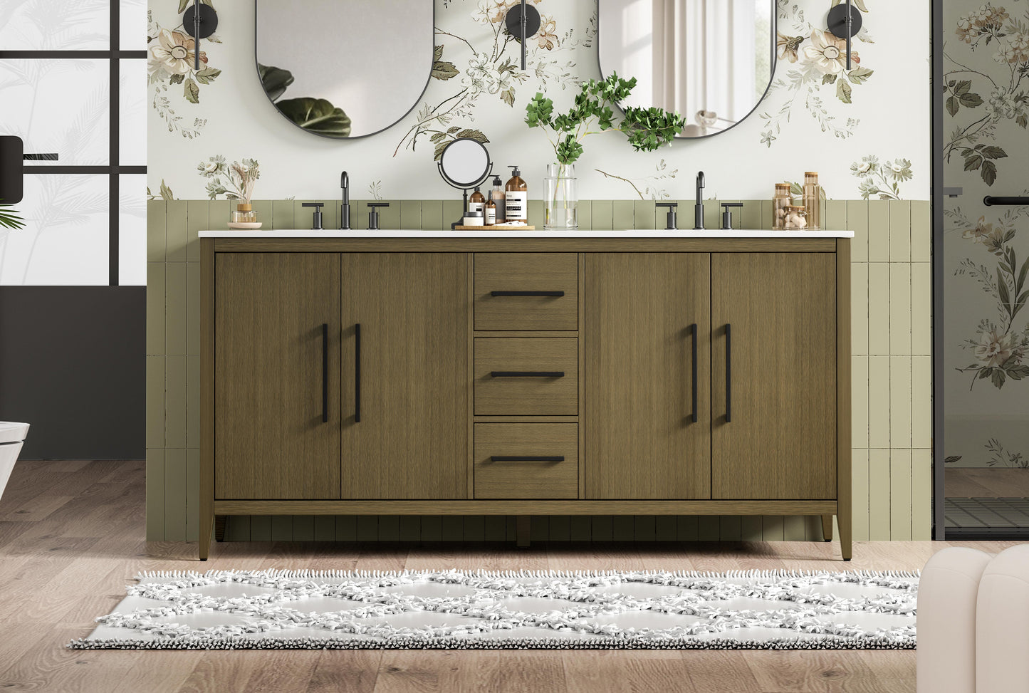 72  Inch Double Bathroom Vanity In Chestnut Brown