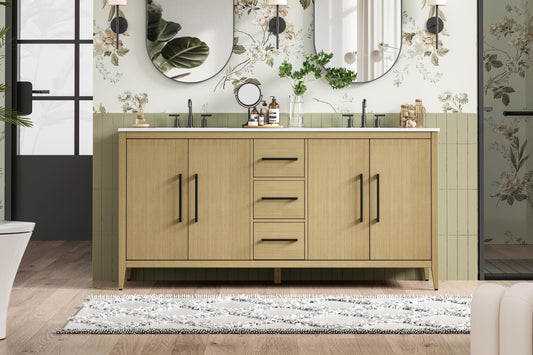 72 Inch Double Bathroom Vanity In Honey Brown