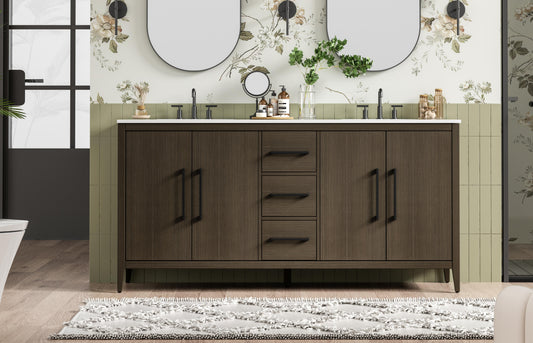 72  Inch Double Bathroom Vanity In Mocha Brown