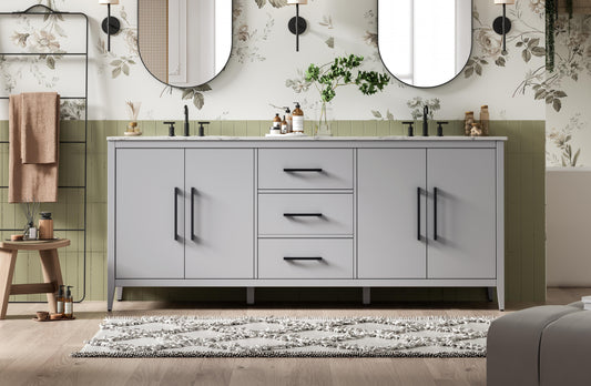 84 Inch Double Bathroom Vanity In Grey