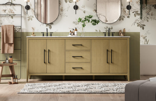 84 Inch Double Bathroom Vanity In Honey Brown
