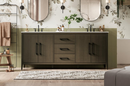 84 Inch Double Bathroom Vanity In Mocha Brown