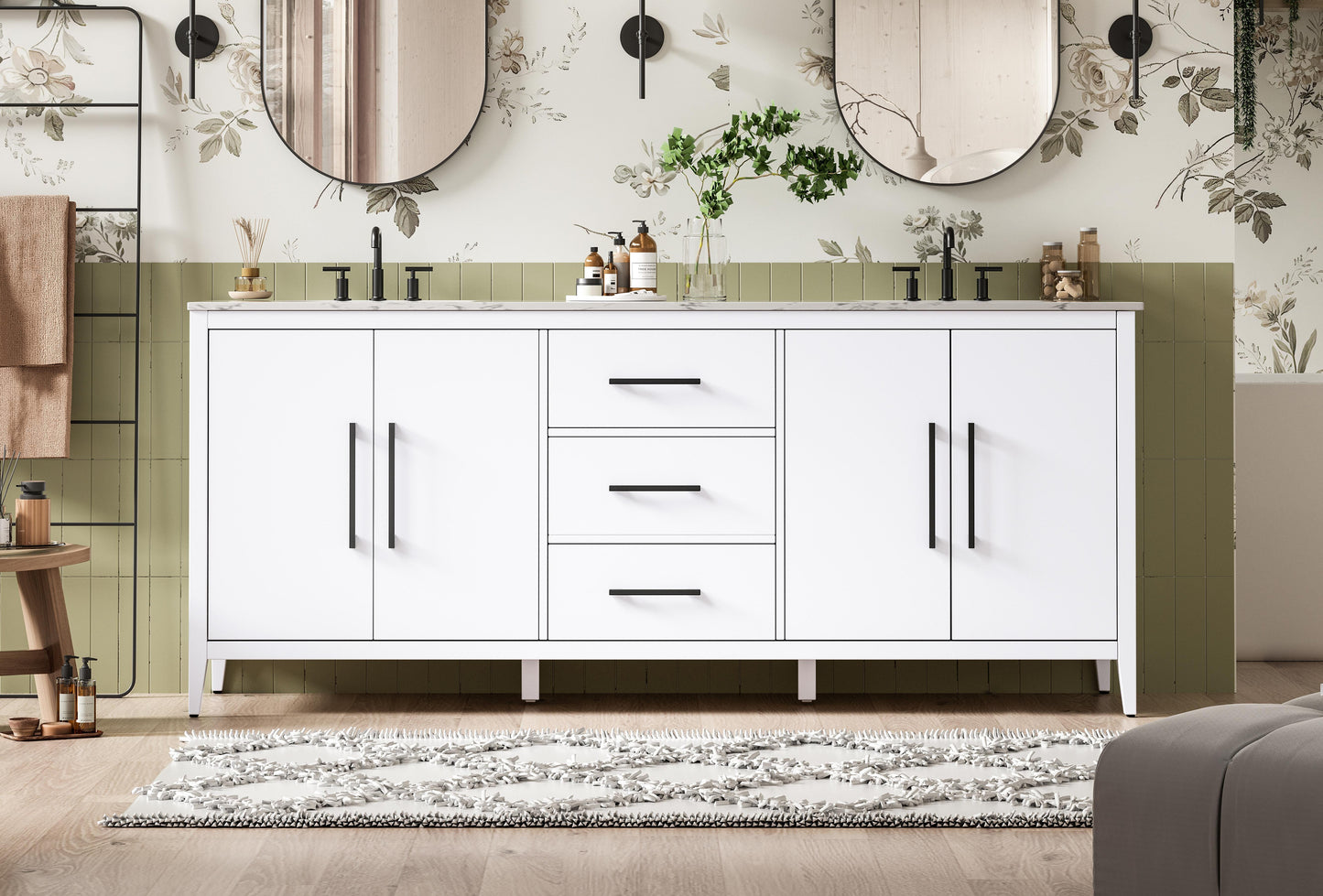 84 Inch Double Bathroom Vanity In White