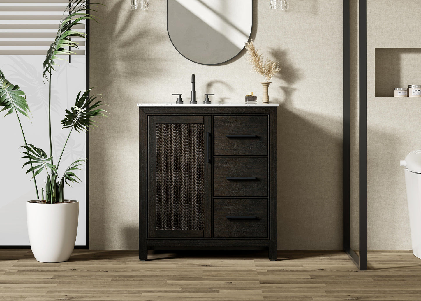 32 Inch Single Bathroom Vanity In  Chocolate Oak