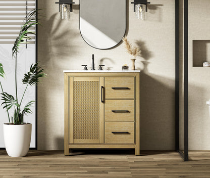 32 Inch Single Bathroom Vanity In Linen Oak