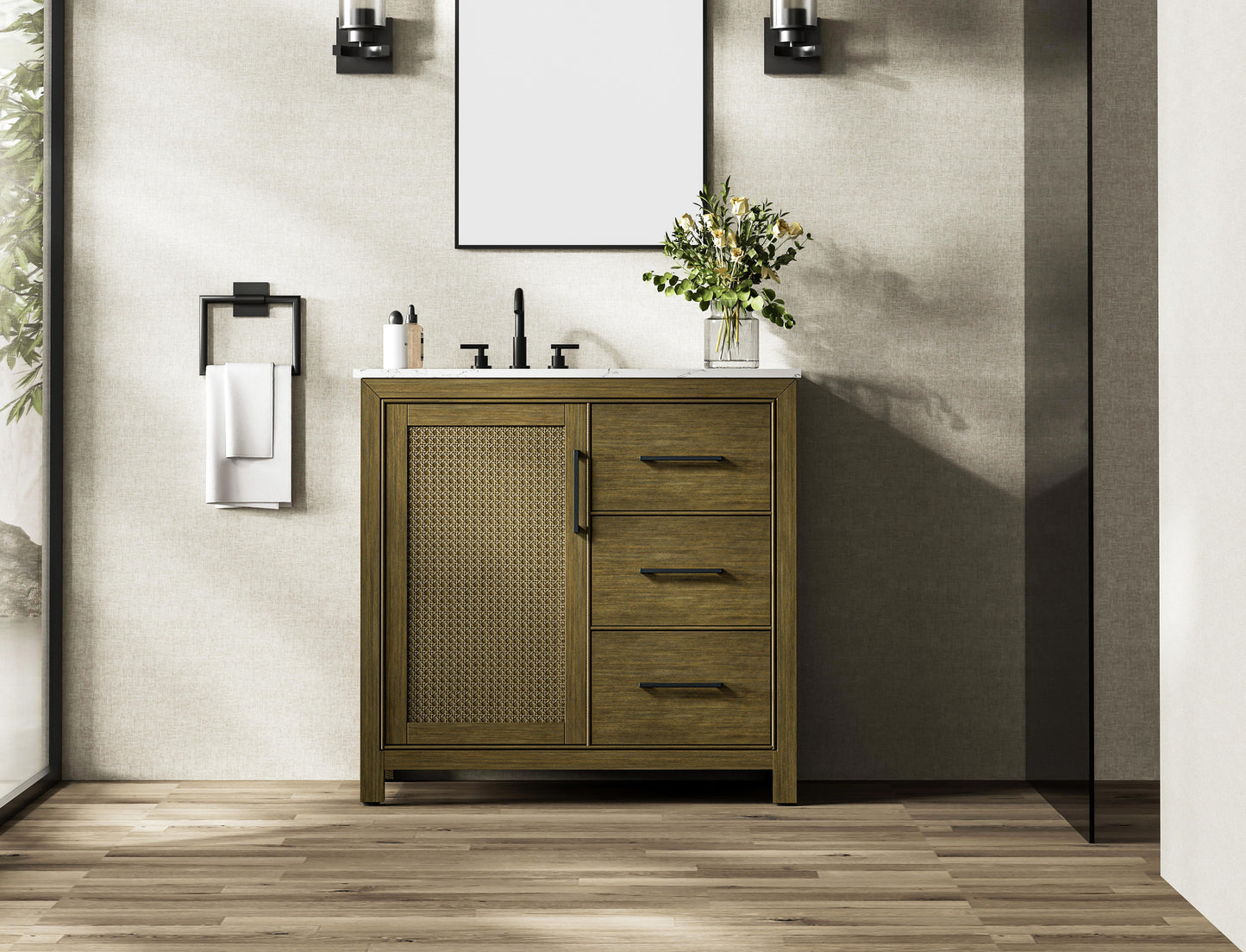 36 Inch Single Bathroom Vanity In Hazel Oak