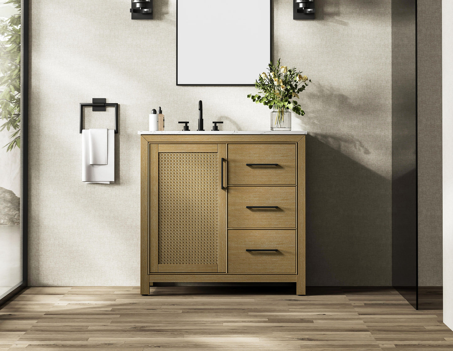 36 Inch Single Bathroom Vanity In Linen Oak