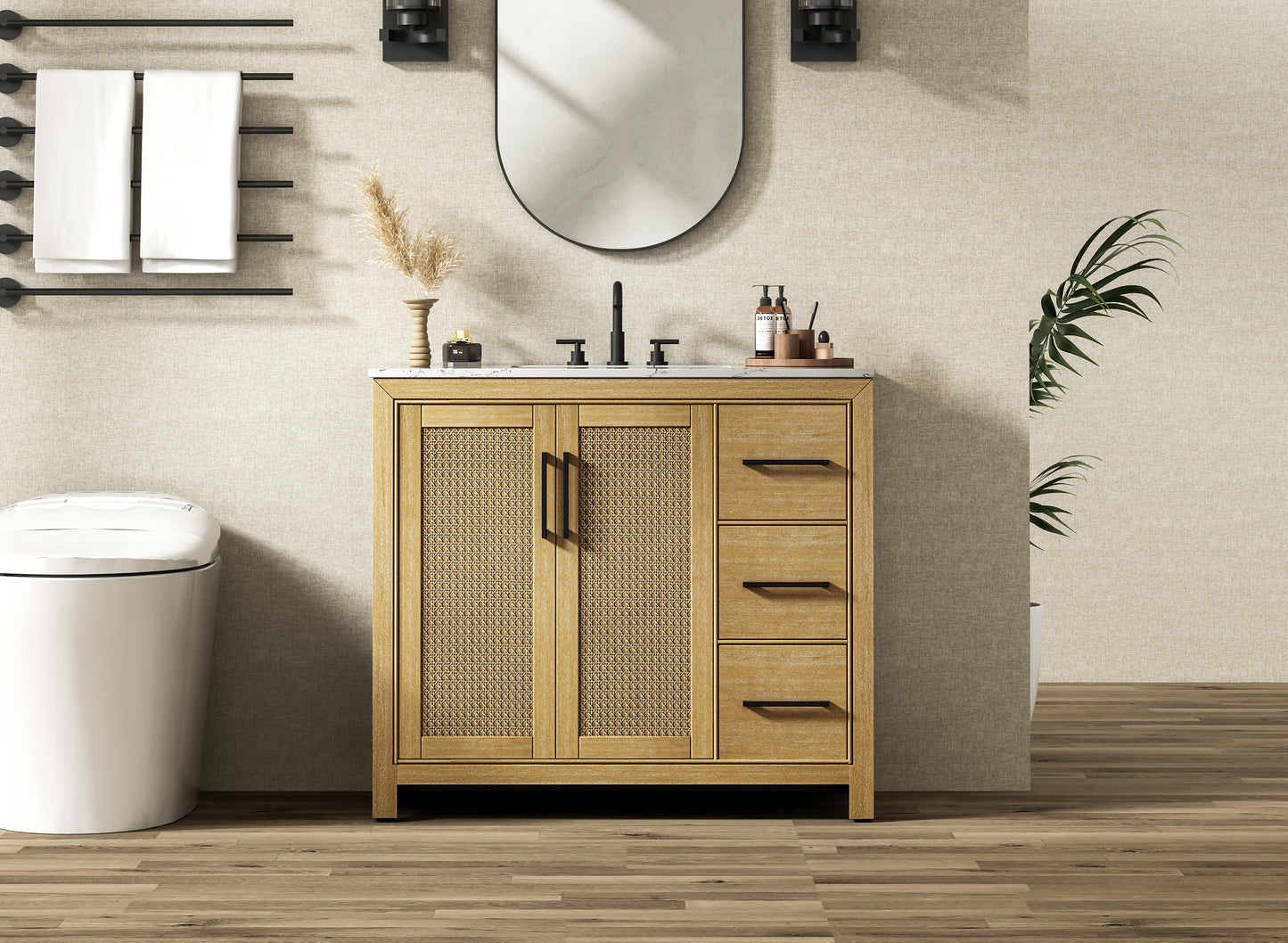 42 Inch Single Bathroom Vanity In Linen Oak
