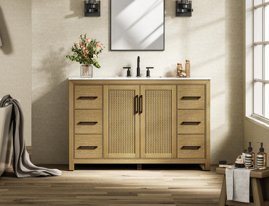 54 Inch Single Bathroom Vanity In Linen Oak