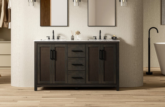 60 Inch Double Bathroom Vanity In Chocolate Oak