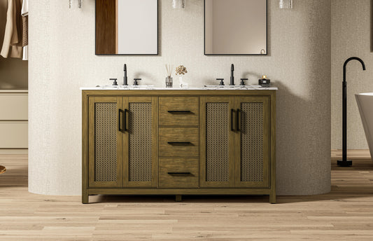 60 Inch Double Bathroom Vanity In Hazel Oak