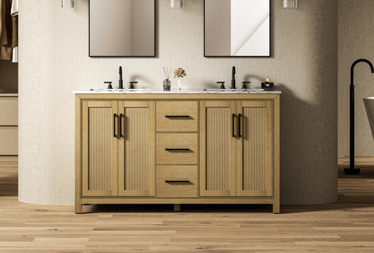 60 Inch Double Bathroom Vanity In Linen Oak