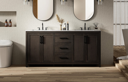 72 Inch Double Bathroom Vanity In Chocolate Oak