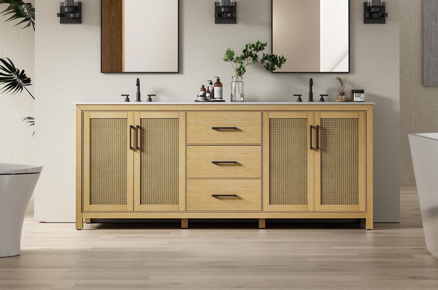 84 Inch Double Bathroom Vanity In Linen Oak