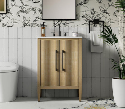 24 inch Single Bathroom Vanity in Linen Oak