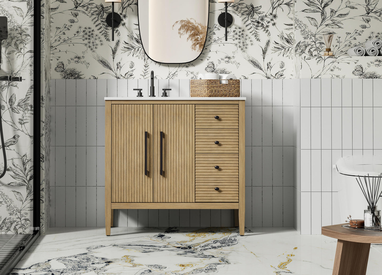 36 inch Single Bathroom Vanity in Linen Oak
