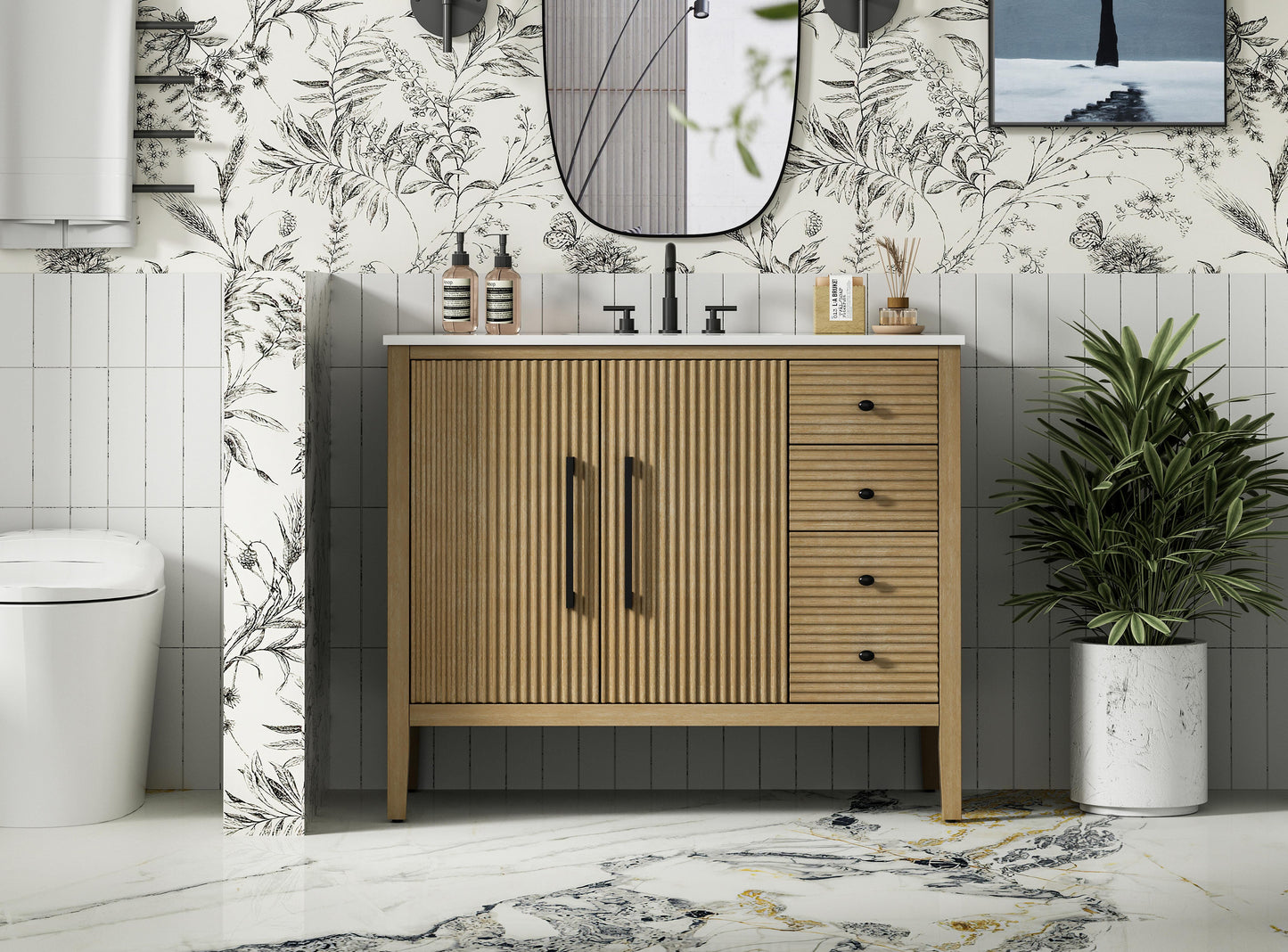 42 inch Single Bathroom Vanity in Linen Oak