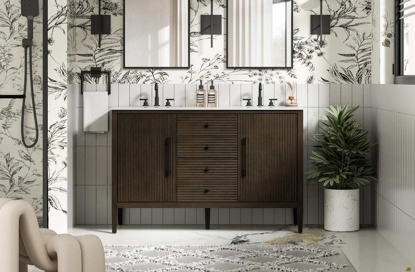 54 inch Double Bathroom Vanity inChocolate Oak