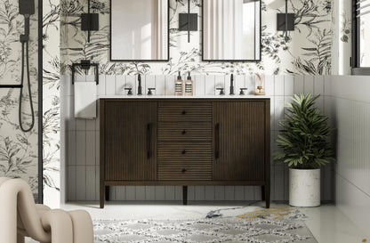 54 inch Double Bathroom Vanity inChocolate Oak