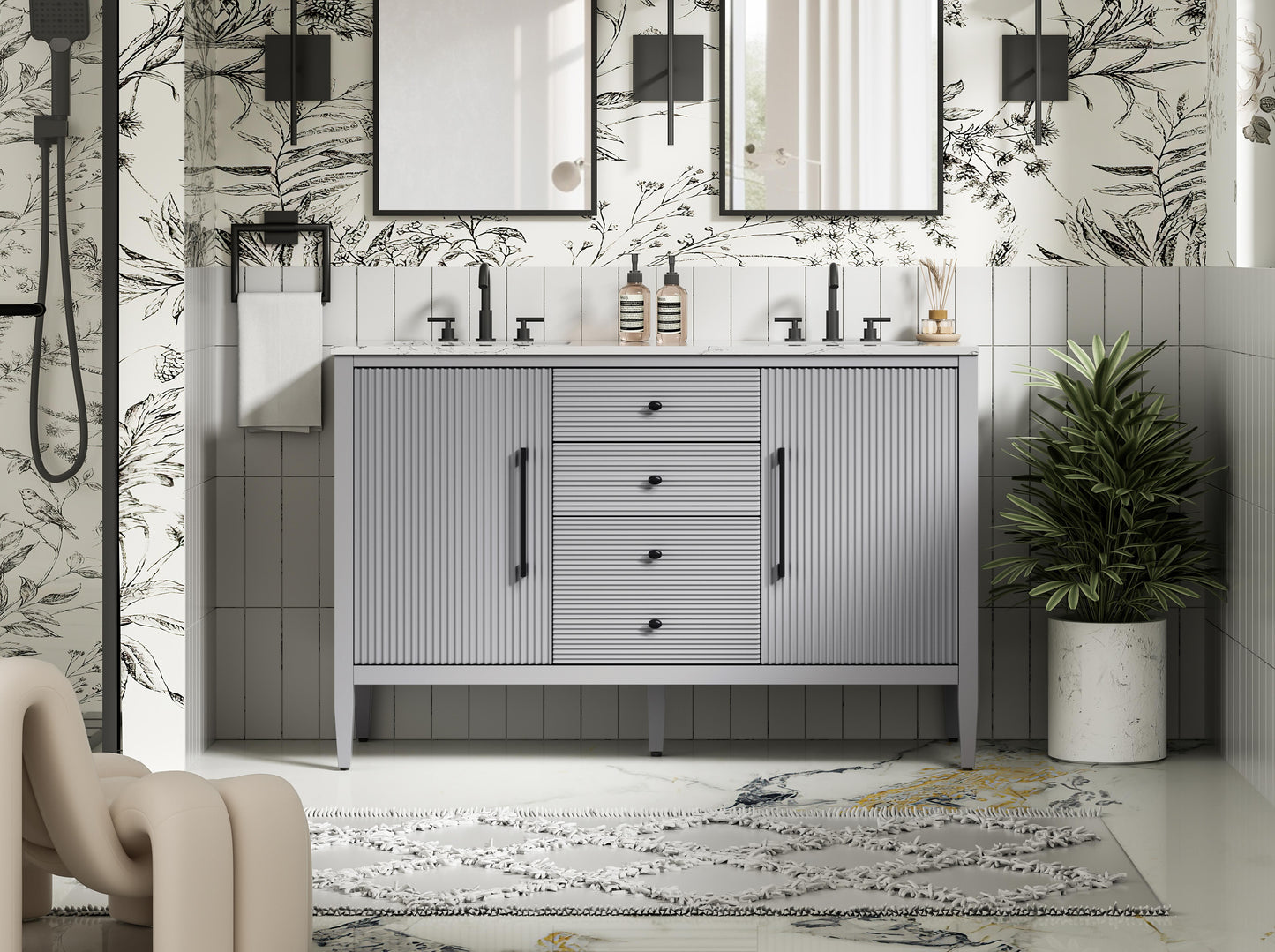 54 inch Double Bathroom Vanity in Grey