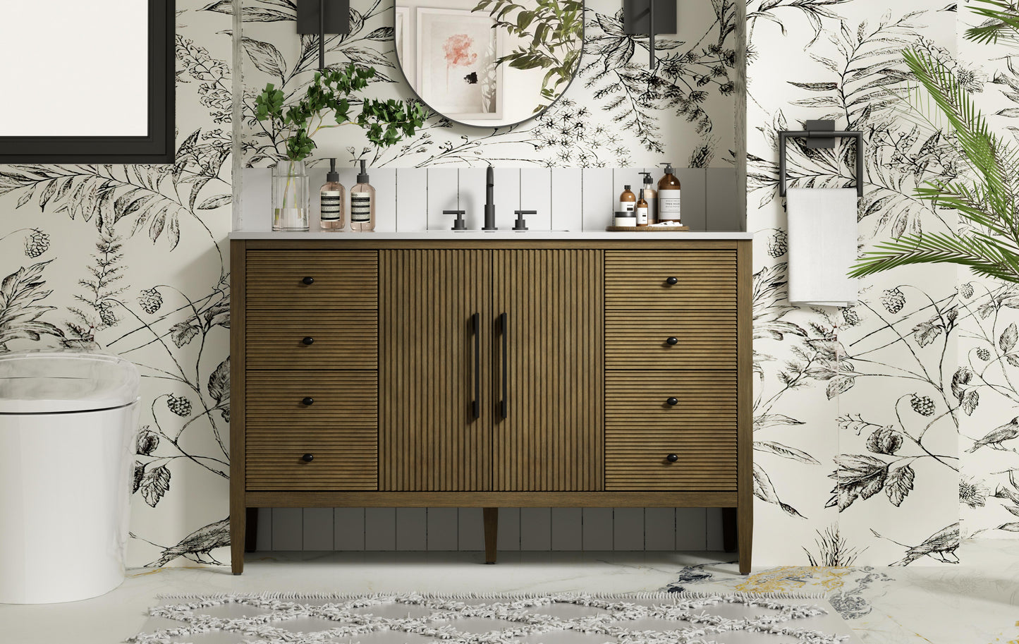 54 inch Single Bathroom Vanity in Hazel Oak