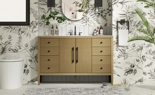 54 inch Single Bathroom Vanity in Linen Oak