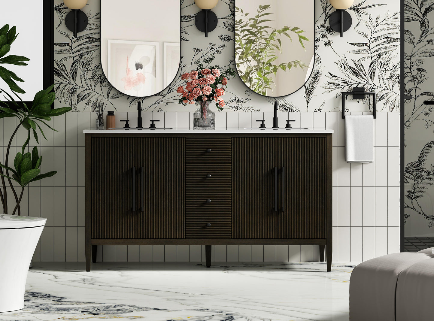 60 inch Double Bathroom Vanity inChocolate Oak