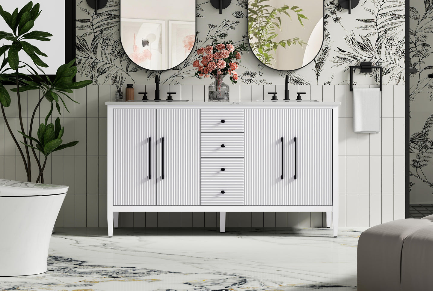 60 inch Double Bathroom Vanity in White