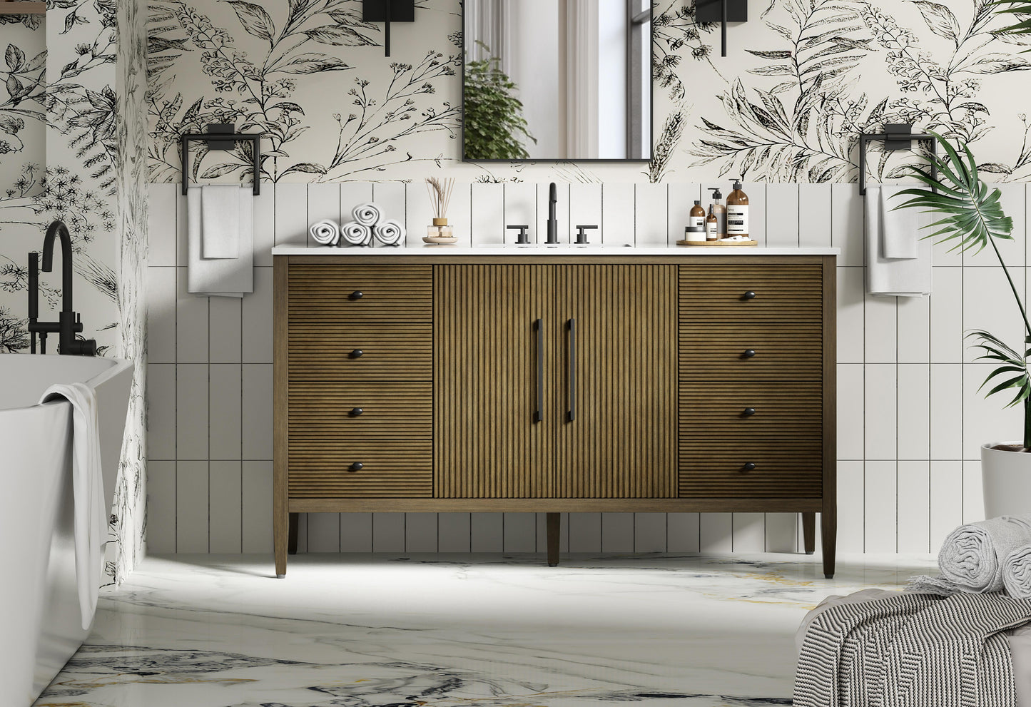 60 inch Single Bathroom Vanity in Hazel Oak