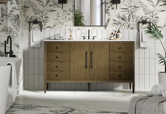 60 inch Single Bathroom Vanity in Hazel Oak