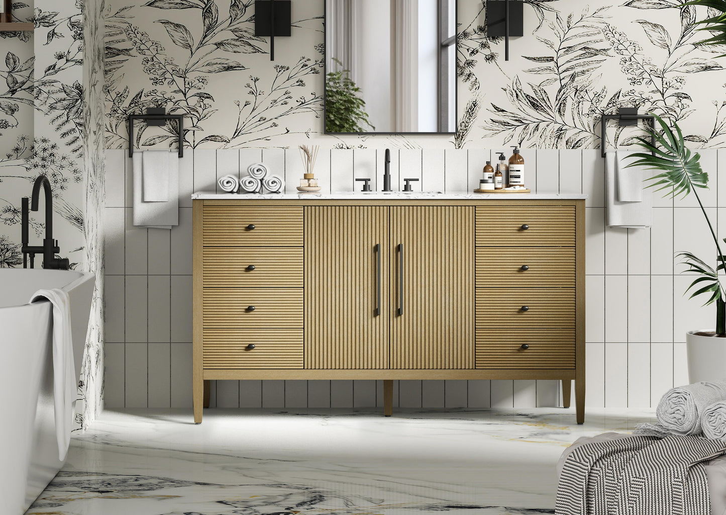 60 inch Single Bathroom Vanity in Linen Oak