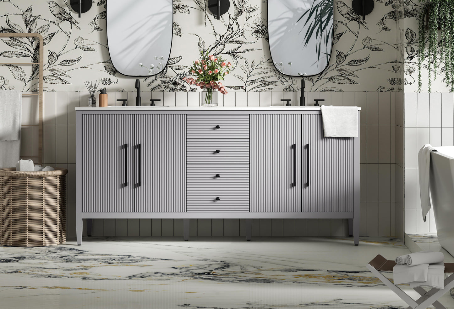72 inch Double Bathroom Vanity in Grey
