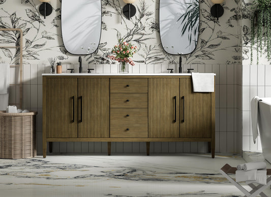 72  inch Double Bathroom Vanity in Hazel Oak