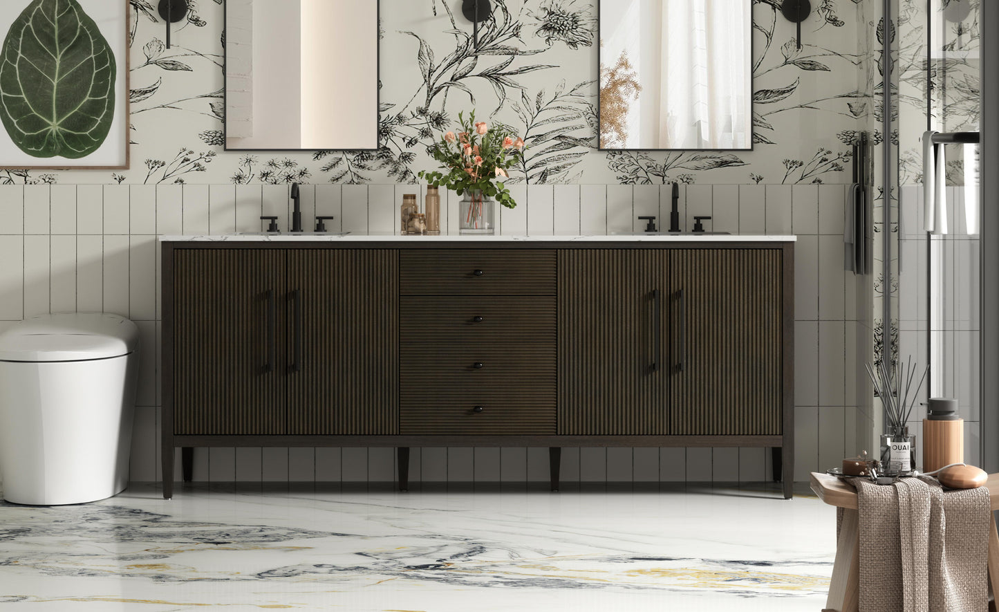 84 inch Double Bathroom Vanity inChocolate Oak