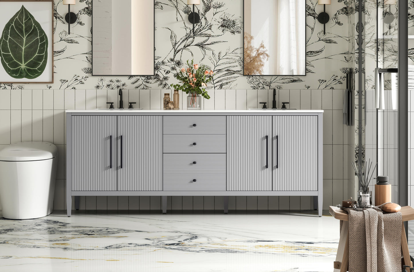 84 inch Double Bathroom Vanity in Grey