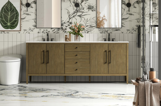 84 inch Double Bathroom Vanity in Hazel Oak
