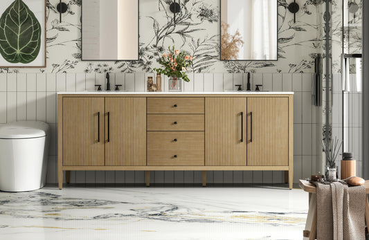 84 inch Double Bathroom Vanity in Linen Oak