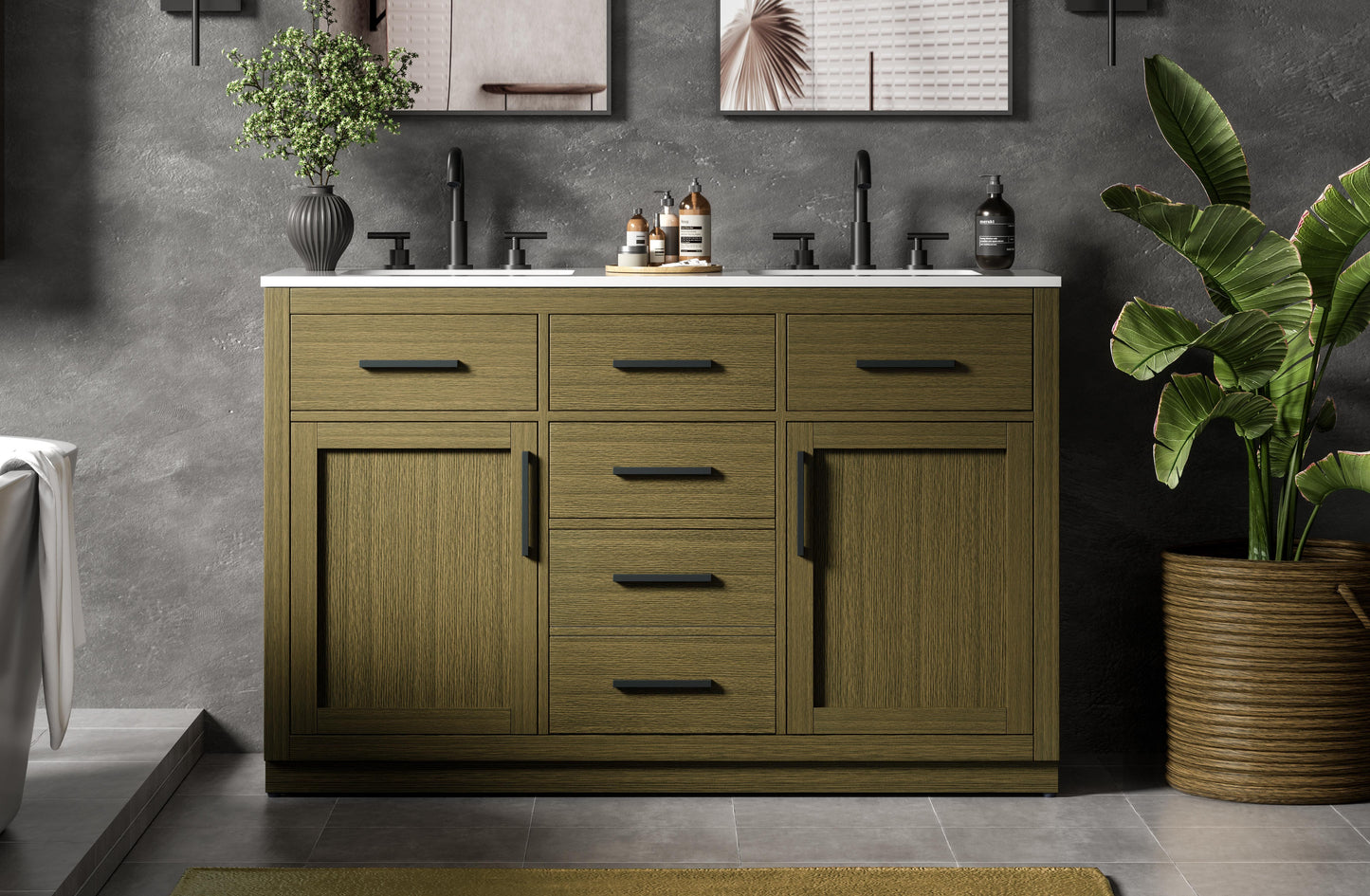 Alden 54 inch Double Bathroom Vanity in Chestnut Brown