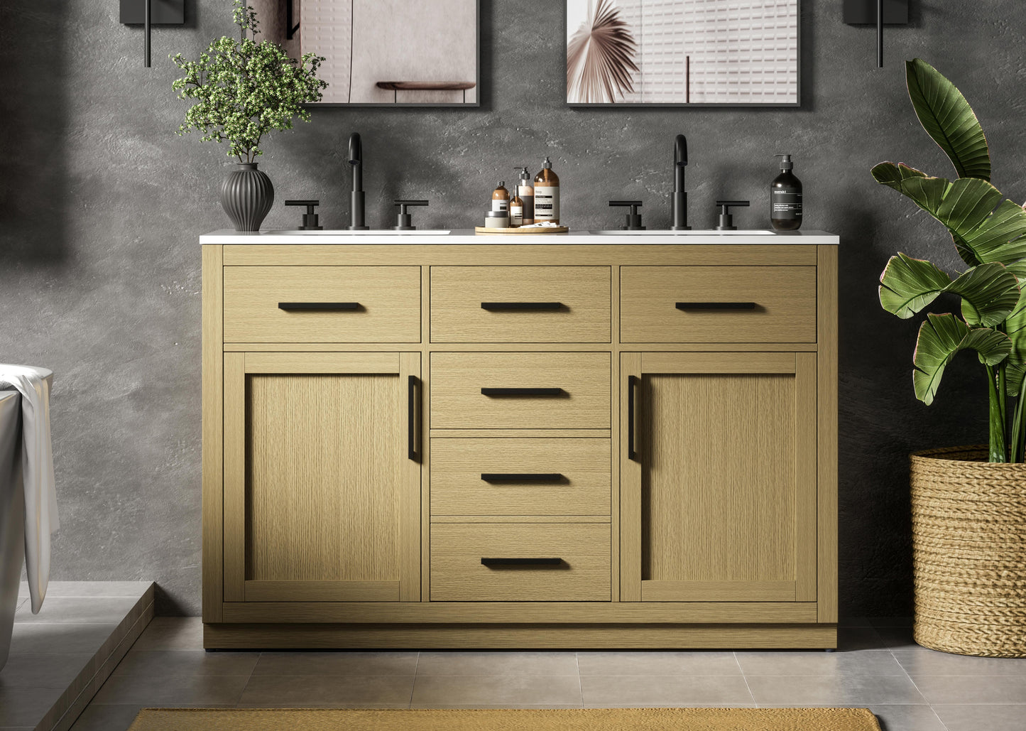 Alden 54 inch Double Bathroom Vanity in Honey Brown