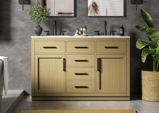 Alden 54 inch Double Bathroom Vanity in Honey Brown
