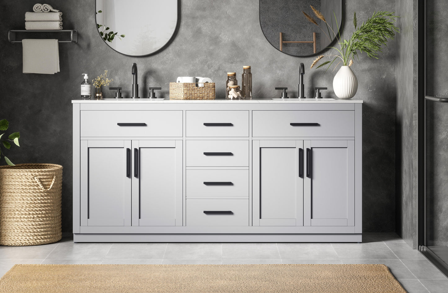 Alden 72 inch Double Bathroom Vanity in Grey