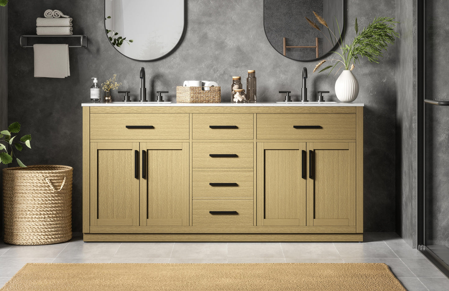 Alden 72 inch Double Bathroom Vanity in Honey Brown